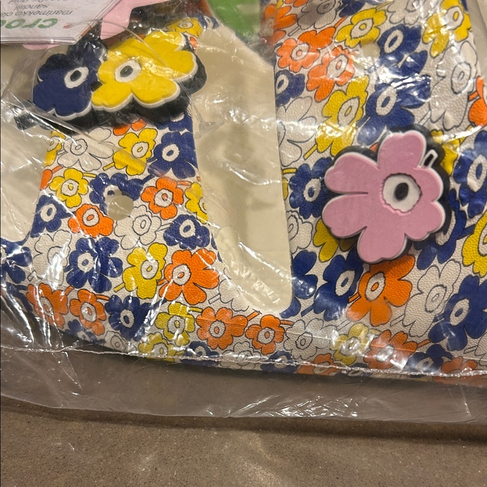 NWT CROCS X Marimekko Women’s Floral Sandals - Yellow, Blue, Orange on white - Picture 6 of 8